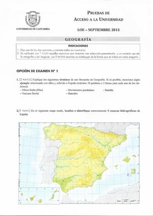 Examen de Selectividad: Geografía. Cantabria. Convocatoria Septiembre 2013