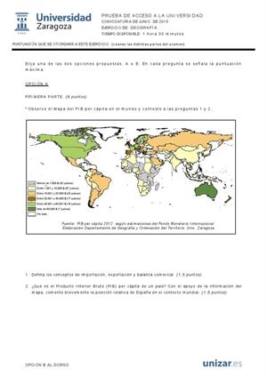 Examen de Selectividad: Geografía. Aragón. Convocatoria Junio 2013