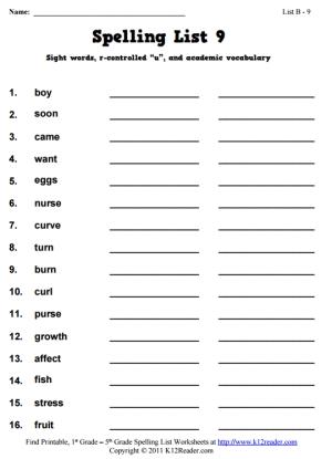 Week 9 Spelling Words (List B-9)