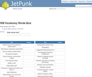 Ism Vocabulary Words Quiz
