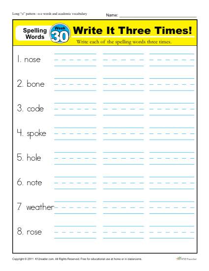First Grade Spelling Words List – Week 30 (List A-30)