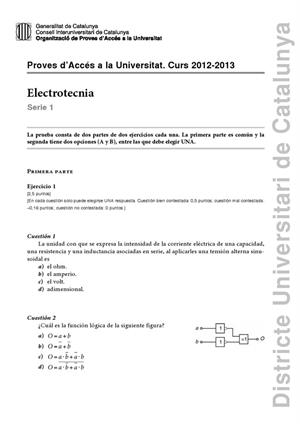 Examen de Selectividad: Electrotecnia. Cataluña. Convocatoria Septiembre 2013