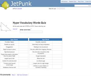 Hyper Vocabulary Words Quiz