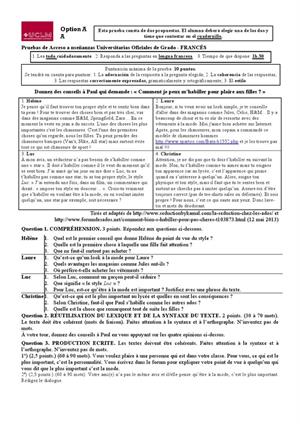 Examen de Selectividad: Francés. Castilla-La Mancha. Convocatoria Junio 2013