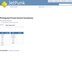 Portuguese Forest Animal Vocabulary
