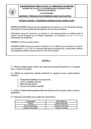 Examen de Selectividad: Técnicas de expresión gráfico-plástica. Madrid. Convocatoria Septiembre 2013