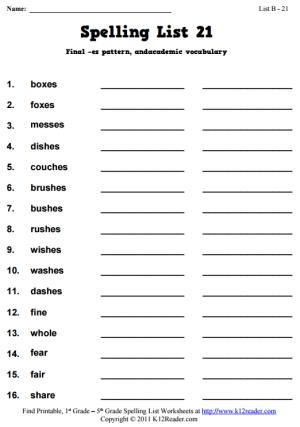 Week 21 Spelling Words (List B-21)