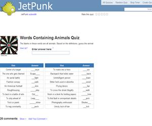 Words Containing Animals Quiz