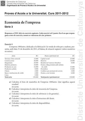 Examen de Selectividad: Economía. Cataluña. Convocatoria Junio 2012