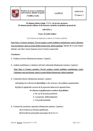 Examen de Selectividad: Latín. Castilla y León. Convocatoria Septiembre 2013