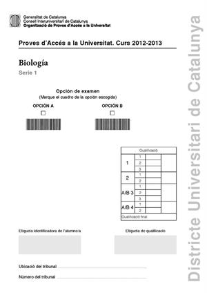 Examen de Selectividad: Biología. Cataluña. Convocatoria Septiembre 2013