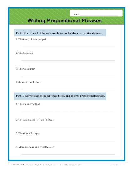 Writing Prepositional Phrases