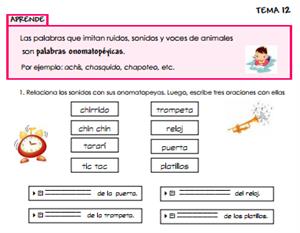 Ficha de contenidos de lengua y literatura para primaria