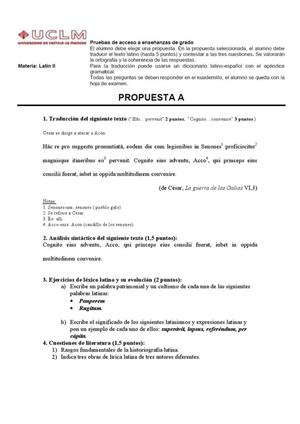 Examen de Selectividad: Latín. Castilla-La Mancha. Convocatoria Junio 2013