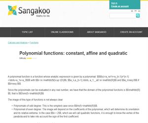 Polynomial functions: constant, affine and quadratic