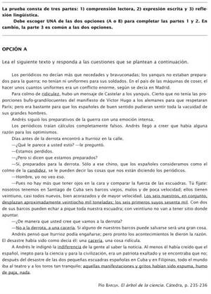 Examen de Selectividad: Lengua castellana. Cataluña. Convocatoria Junio 2012