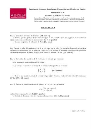Examen de Selectividad: Matemáticas II. Castilla-La Mancha. Convocatoria Junio 2013