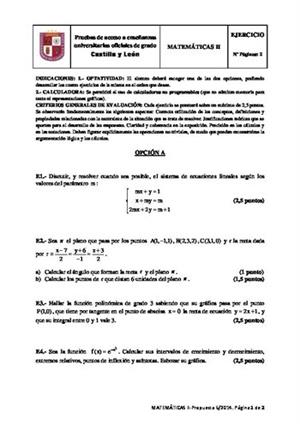 Examen de Selectividad: Matemáticas II. Castilla y León. Convocatoria Junio 2014