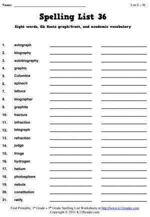 Week 36 Spelling Words (List E-36)