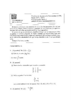 Examen de Selectividad: Matemáticas II. La Rioja. Convocatoria Junio 2014