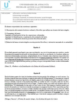 Examen de Selectividad: Historia de la Filosofía 6. Andalucía. Convocatoria Junio 2012