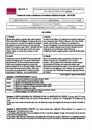 Examen de Selectividad: Francés. Castilla-La Mancha. Convocatoria Junio 2014