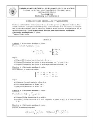 Examen de Selectividad: Matemáticas II. Madrid. Convocatoria Junio 2013
