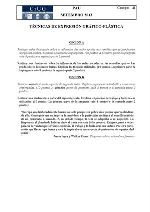 Examen de Selectividad: Técnicas de expresión grafo-plástica. Galicia. Convocatoria Septiembre 2013