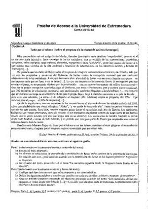 Examen de Selectividad: Lengua castellana y su literatura. Extremadura. Convocatoria Junio 2014