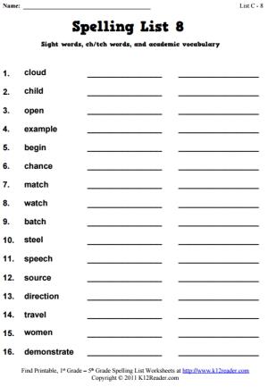 Week 8 Spelling Words (List C-8)