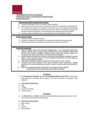 Examen de Selectividad: Análisis musical. Castilla-La Mancha. Convocatoria Septiembre 2013