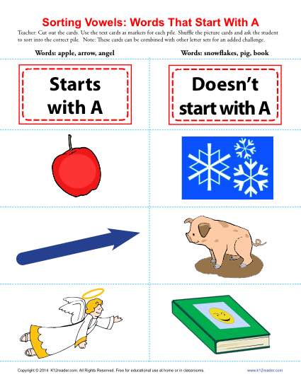 Vowel Sort: Words That Start With A