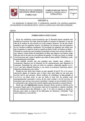 Examen de Selectividad: Lengua castellana y su Literatura. Castilla y León. Convocatoria Junio 2013