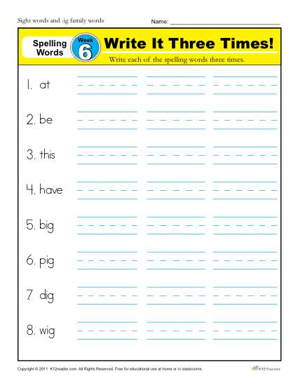 First Grade Spelling Words List – Week 6 (List A-6)