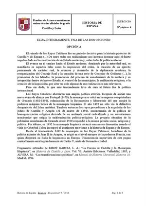 Examen de Selectividad: Historia de España. Castilla y León. Convocatoria Septiembre 2013