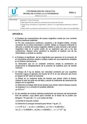 Examen de Selectividad: Física. Andalucía. Convocatoria Junio 2013