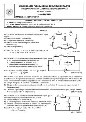 Examen de Selectividad: Electrotecnia. Madrid. Convocatoria Septiembre 2013