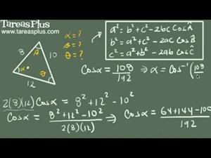 Teorema del coseno ejemplo 5 (tres lados) (Tareas Plus)