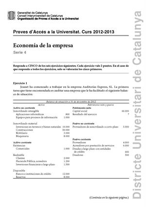 Examen de Selectividad: Economía. Cataluña. Convocatoria Junio 2013