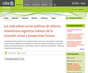 Los indicadores en las políticas de reforma universitaria argentina: balance de la situación actual y perspectivas futuras