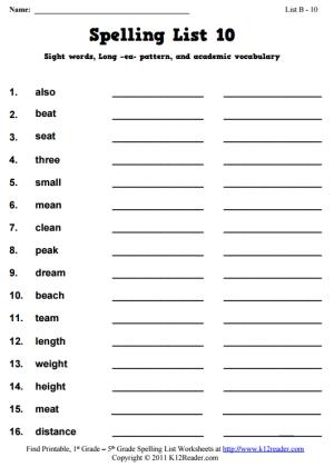 Week 10 Spelling Words (List B-10)