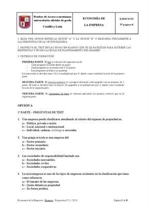 Examen de Selectividad: Economía. Castilla y León. Convocatoria Junio 2013