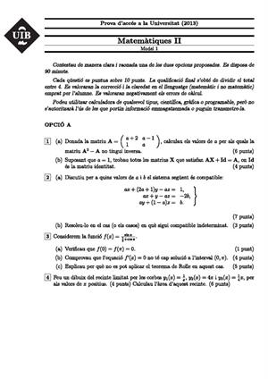 Examen de Selectividad: Matemáticas II. Islas Baleares. Convocatoria Junio 2013