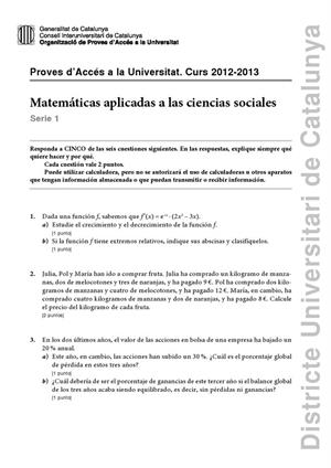 Examen de Selectividad: Matemáticas CCSS. Cataluña. Convocatoria Septiembre 2013