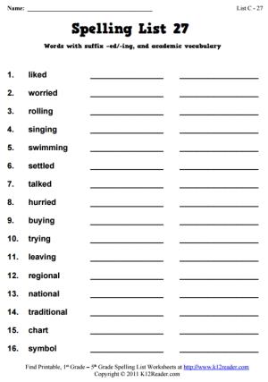 Week 27 Spelling Words (List C-27)