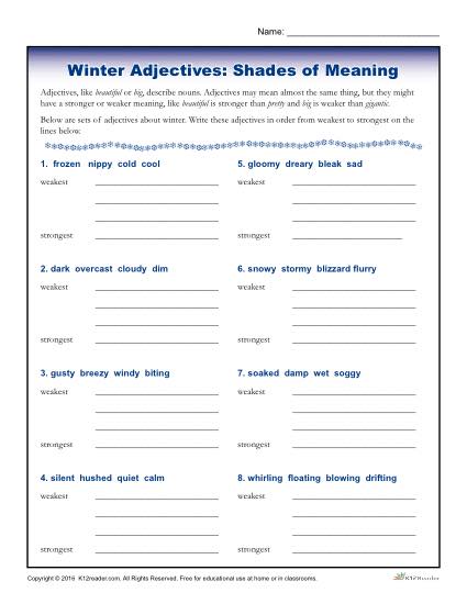 Winter Adjectives: Shades of Meaning