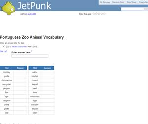 Portuguese Zoo Animal Vocabulary