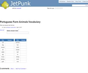 Portuguese Farm Animals Vocabulary