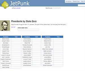 Presidents by State Quiz