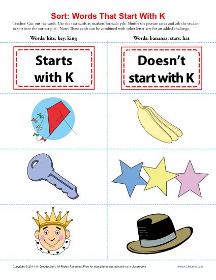 Consonant Sort: Words That Start With K